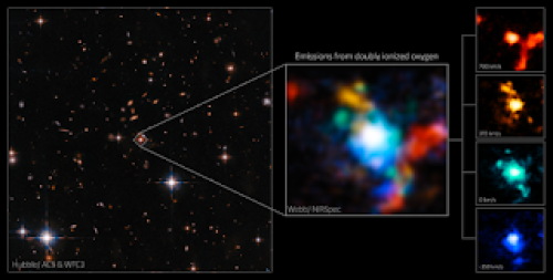 Galaxer förenas runt en röd kvasar i närheten av ett monstruöst svart hål