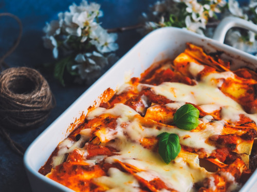Vegan Cannelloni with Vegan Mince, Tomato and Fresh Basil
